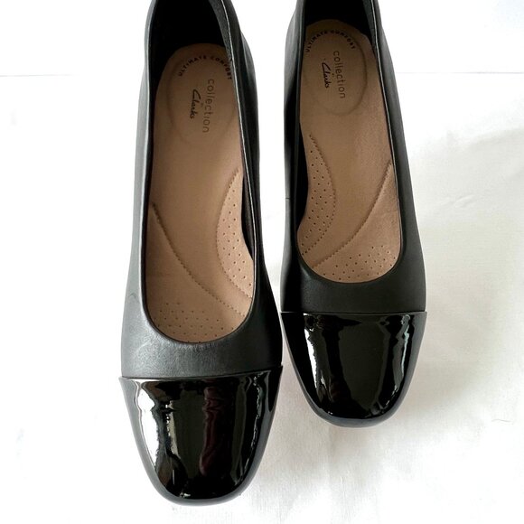 Clarks Collection 'Marilyn Sara' Black Leather Block Heels, Cap Toe, Size 9 EC! - Picture 11 of 13